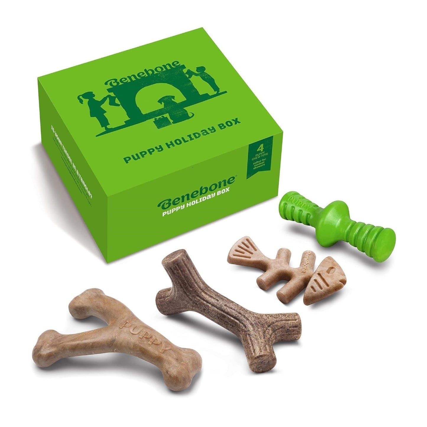 Benebone Medium 4-Pack Dog Chew Toys for Aggressive Chewers, Made in USA, 60lbs and Under