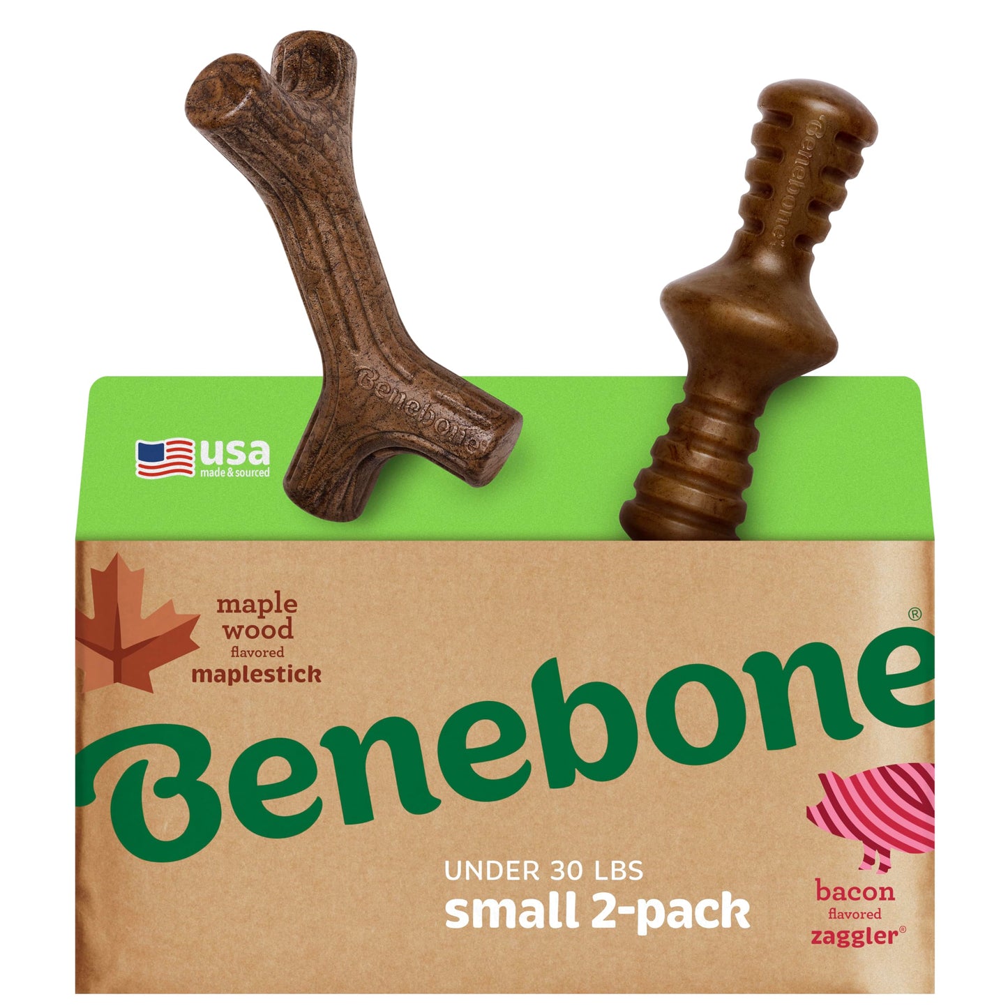 Benebone Medium 4-Pack Dog Chew Toys for Aggressive Chewers, Made in USA, 60lbs and Under