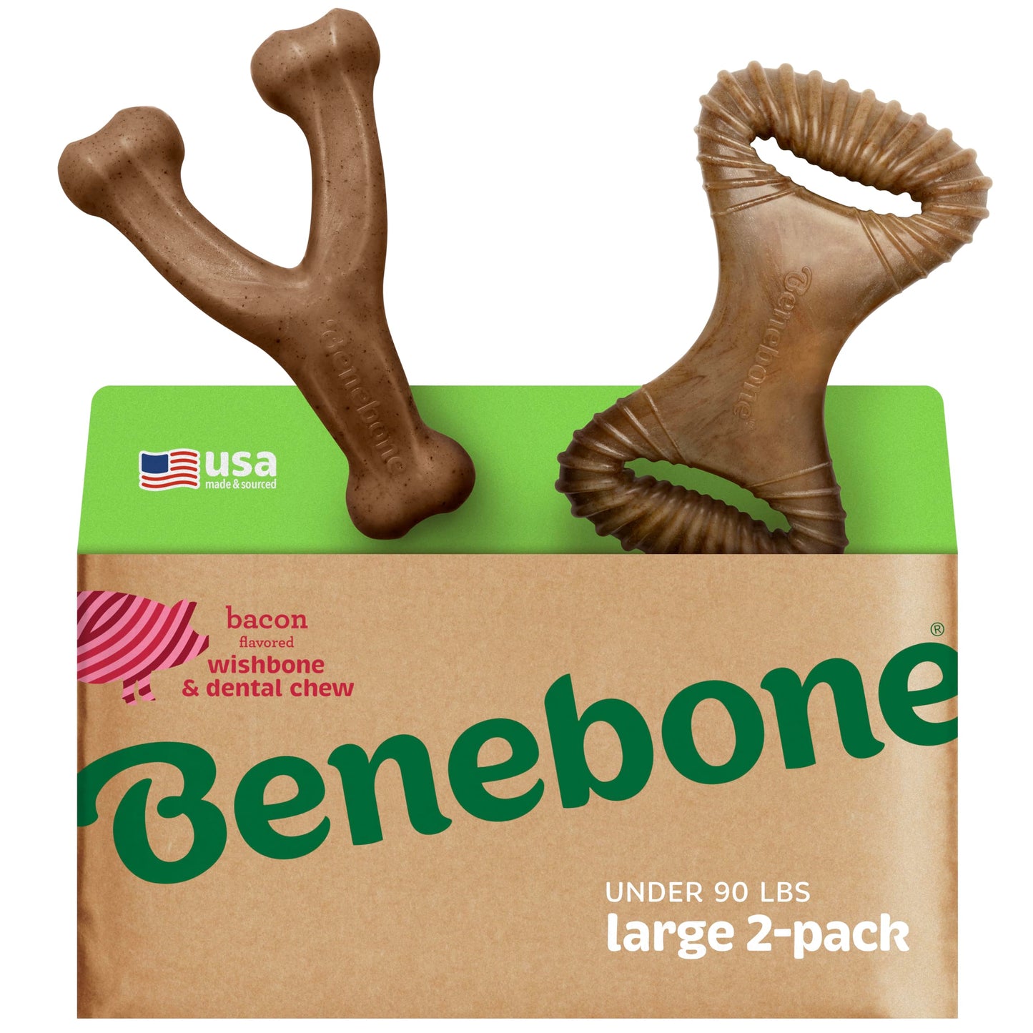 Benebone Medium 4-Pack Dog Chew Toys for Aggressive Chewers, Made in USA, 60lbs and Under